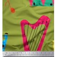 thumbnail image 1 of Soimoi Green Rayon Crepe Fabric Guitar & Xylophone Musical Instrument Print Sewing Fabric Yard 46 Inch Wide, 1 of 3