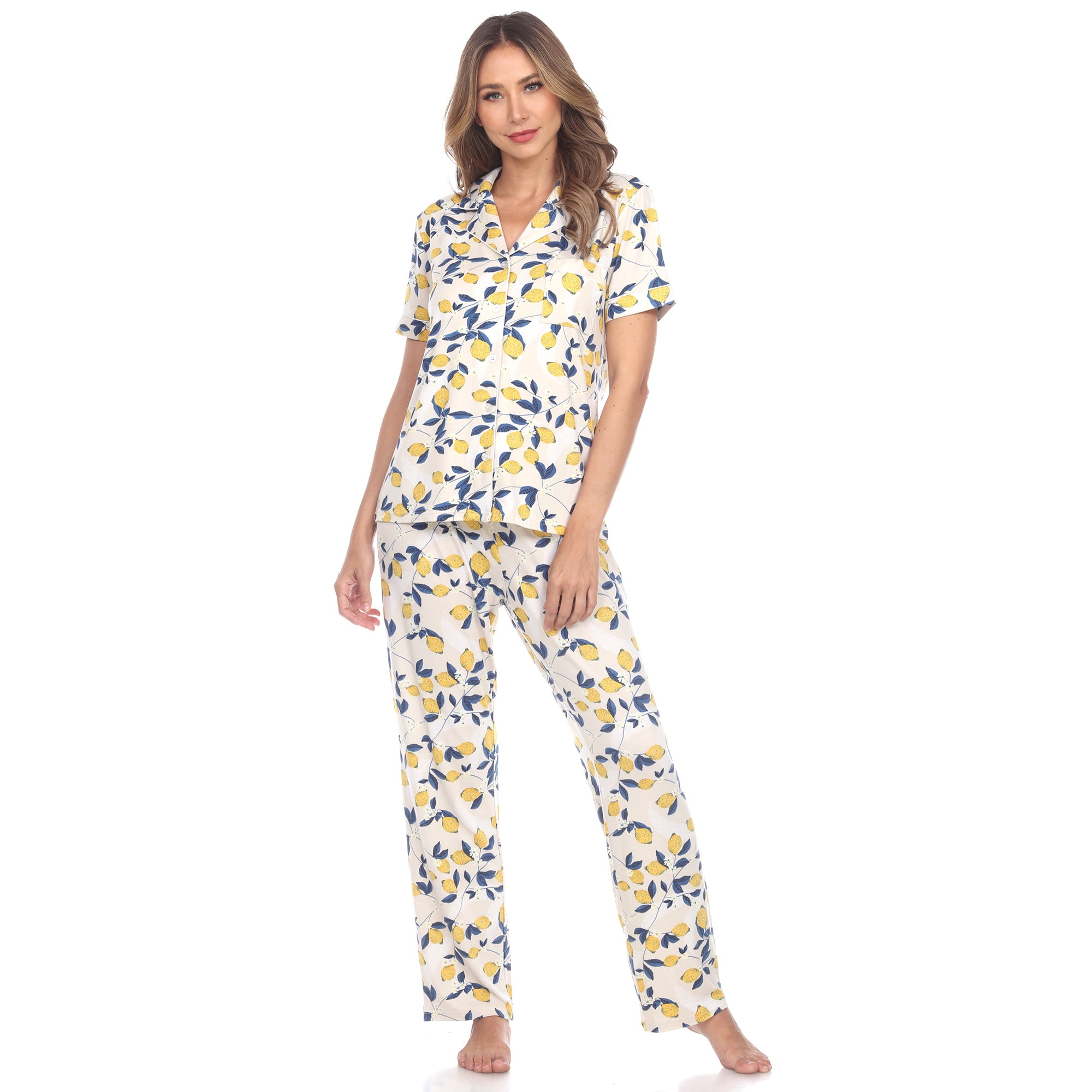 White Mark Women's Tropical Short Sleeve Button-Down Pajama Set