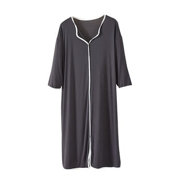 Chbgutlmr Pyjama pour Femmes Chemises de Nuit Douces Manches Mi-Longues Col à Revers Col en V Tenue de Détente Couleur Unie Ample Confortable Robe de Nuit