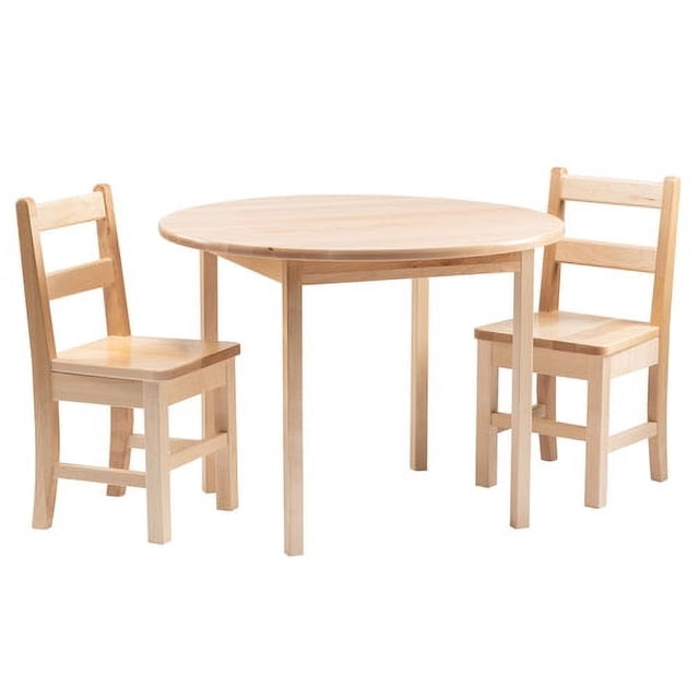 Ensemble de Salle à Manger Rond en Bois Dur avec Table et 2 Chaises