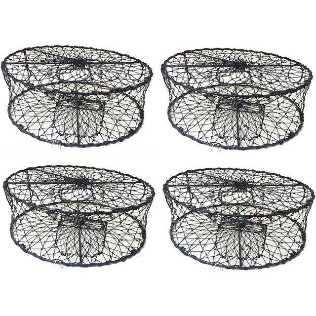 Lot de 4 Pièges à Crabes Pliables 30"x10 Pouces avec 3 Ressorts en Acier Inoxydable Durable