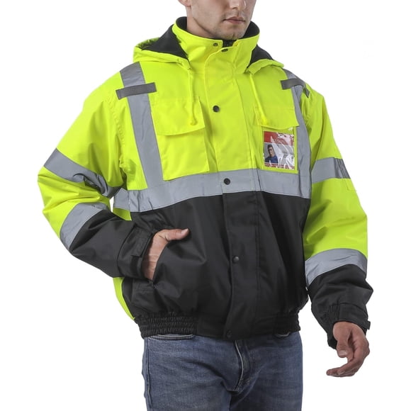 sesafety Reflective Jacket for Men, High Visibility Jackets, Safety Jackets for Men, Hi Vis Construction Bomber Jackets Waterproof with Pockets and Z