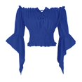 thumbnail image 1 of bbymog Womens Renaissance Peasant Blouse Off Shoulder Trumpet Sleeve Tops Blue XXL, 1 of 7