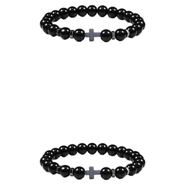 kurtrusly Large Application Exquise Bracelet Perles pour Polyvalent Cadeaux de Mode Bracelets Noir Brillant 2Set
