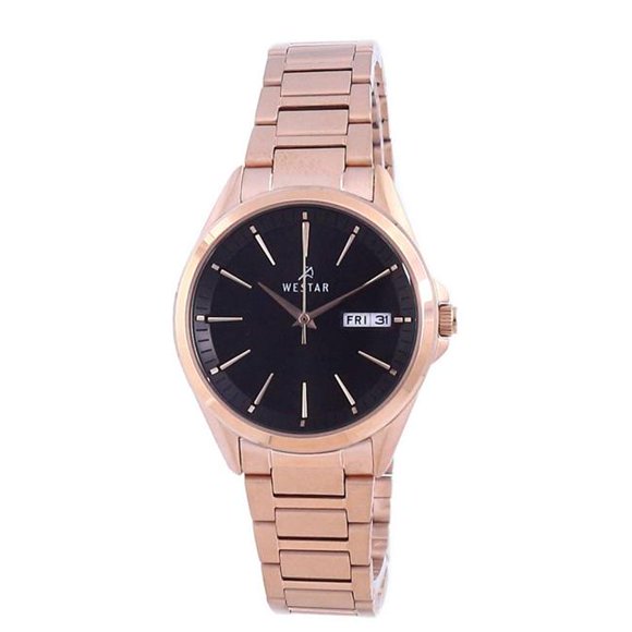 Westar 40212PPN603 Black Dial Rose Gold Tone Stainless Steel Quartz Women Watch, Blue