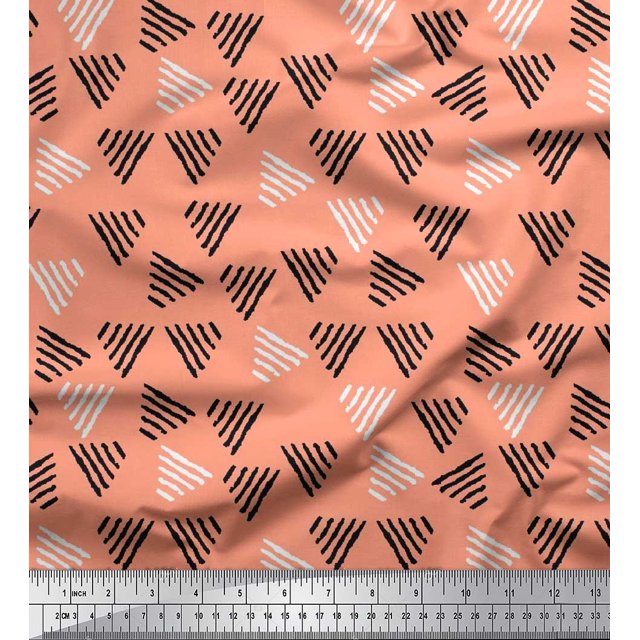 Soimoi Cotton Poplin Fabric Triangle Block Print Fabric by The Yard 56 Inch Wide