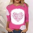 thumbnail image 4 of Atogsazn Chemises à Imprimé Cœur pour Femmes, Col Rond Décontracté, Manches 3/4, Chemise Ample et Décontractée, Blouse, Hauts, Rose, TTTTG, Mode, 4 of 4