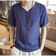 thumbnail image 2 of BOBOGOJP T-Shirts de Mode pour Hommes Printemps Été Col Rond Uni Chandail Manches Courtes (Marine,TTG), 2 of 3