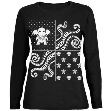 Cthulhu Lovecraft Dimensions Pull de Noël Laid Noir T-Shirt à Manches Longues pour Femmes