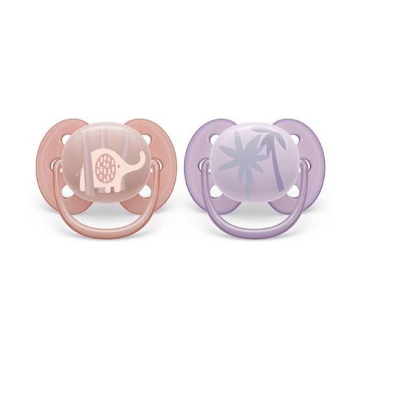 Philips Avent Ultra Soft Pacifier 0-6m, lychee elephant / lilac palms, 2 pack SCF091/09