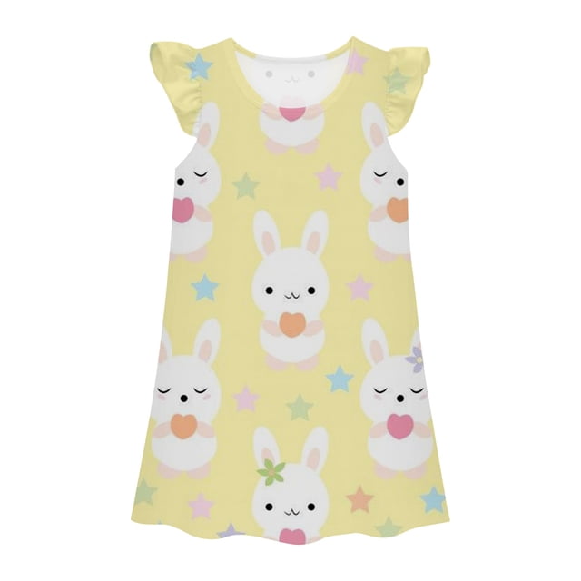 MIASHUI Robe de Princesse pour Filles, Chemises de Nuit pour Enfants Filles, Manches Volantées, Pyjama, Jaune Pâle, 7-8 Ans