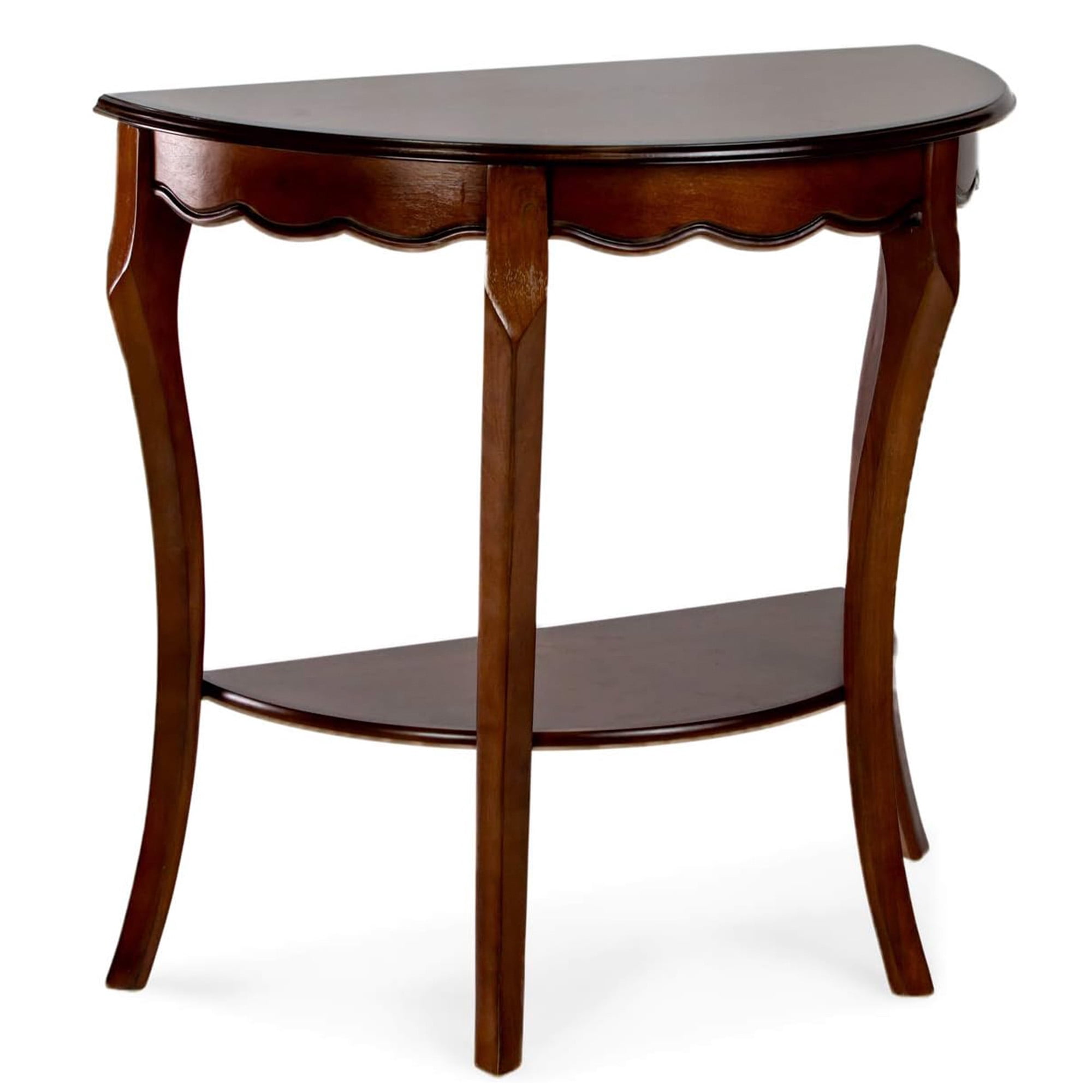 All Things Cedar Wood Half Moon Accent Console Table, Storage Shelf, Cherry