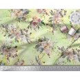 thumbnail image 3 of Soimoi Yellow Japan Crepe Satin Fabric Leaves & Ranunculus Floral Printed Fabric 1 Yard 42 Inch Wide, 3 of 3