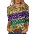 thumbnail image 1 of Penkiiy T-shirt Blouse Décontractée à Manches 3/4 et Col Rond pour Femmes, Impression Mode Mardi Gras, 4TG Multicolore, 1 of 5
