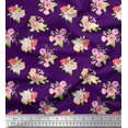 thumbnail image 1 of Soimoi Purple polyester Crepe Fabric Leaves & Grandiflora Roses Floral Printed Craft Fabric by the Yard 52 Inch Wide, 1 of 5