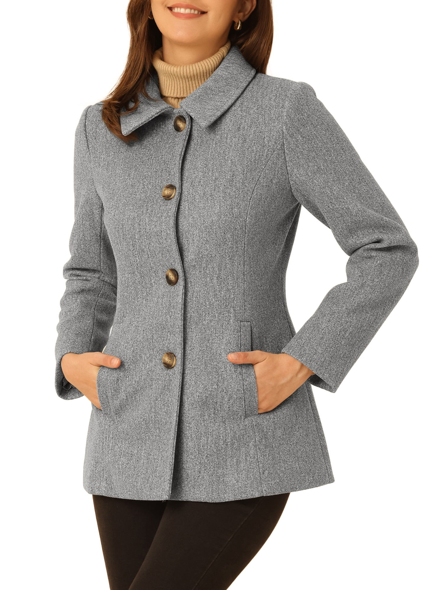 INSPIRE CHIC Women's Peter Pan Collar Single Breasted Overcoat Coat XS Grey