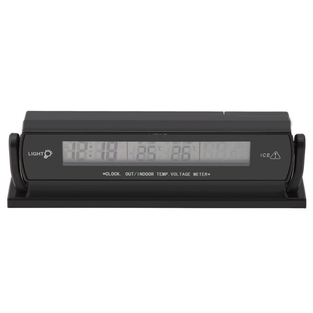 Car High Accuracy Auto Temperature Voltage Voltmeter Digital LCD Display for Indoor Outdoor Black