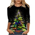 thumbnail image 2 of Meichang Chemises de Noël pour Femmes Grande Taille Manches 3/4 Col Rond Hauts de Vacances Classiques T-Shirts Graphiques Arbre de Noël en Solde Cadeaux de Noël, 2 of 5