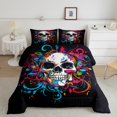 thumbnail image 2 of Erosebridal Hippie Skull Skeleton Bedding Comforter Set, Happy Halloween Down Comforter, Reversible 2 Pieces, 2 of 8