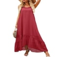 thumbnail image 1 of Women‘s Summer Sleeveless Dress Floral Patterns Ruffled Neckline High-low Hem Cute Dress, 1 of 6