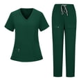 thumbnail image 1 of Nfurl Ensemble d'Uniforme d'Infirmière pour Femmes 2 Pcs, Hauts à Manches Courtes à Col en V avec Cordon de Serrage, Pantalon à Taille Élastique, Uniforme d'Infirmière, Ensemble Assorti Vert Armée TTG, 1 of 4