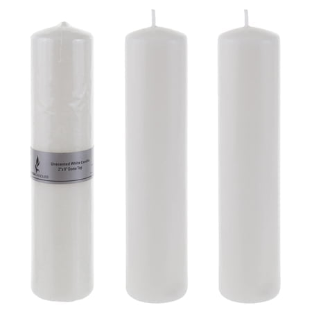 Mega Candles 3 Pcs Bougie Pilier Ronde Blanche Non Parfumée, Bougies en Cire Premium Pressées 2 Pouces x 9 Pouces, Décoration Maison, Réceptions de Mariage, Baby Showers, Anniversaires, Célébrations, Cadeaux de Fête & Plus