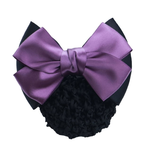 Decodeary Professional Hair Plate Mesh Pocket Practical Snood Net Elegant And Professional Two-Bows-purple 1Set