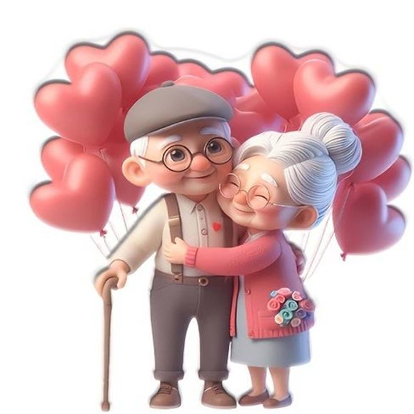 Loving Elderly Couple Acrylic Table Decorations Valentine‘s Day Grandparents Parents Tabletop Sign with Pink Heart Balloon Couple Ornaments Centerpiece Decor for Valentines Wedding Anniversary