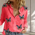 thumbnail image 2 of Pompotops Mode Décontractée Printemps Été Imprimé Floral Manches Longues Blouses & Chemises en Solde, 2 of 6