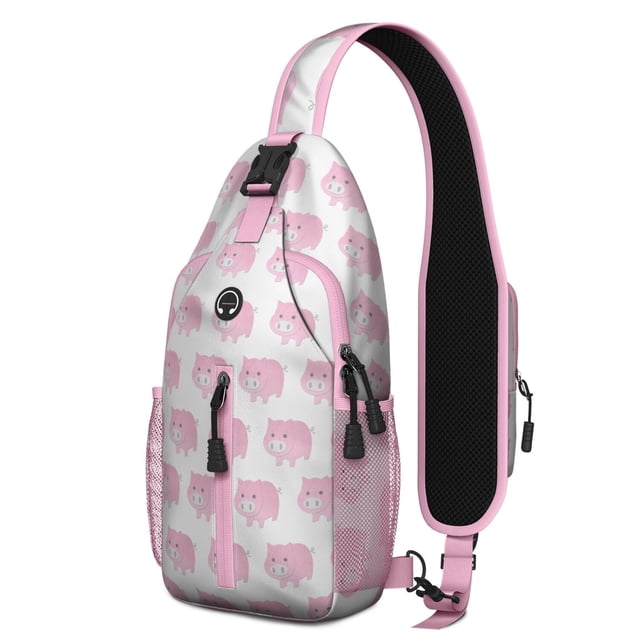 Watercolor Pig Print Sling Backpack Lightweight Crossbody Daypack with Cute Farm Animal Cartoon Pattern Abstract Floral and Artistic Design Funny and Aesthetic Anti-theft Travel Bag for Daily Use Outd