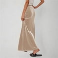 thumbnail image 4 of Kvture Ladies Fashion Women Solid Color Elastic Waist Drawstring Long Skirt Khaki XXL, 4 of 6