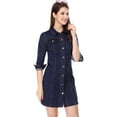 thumbnail image 3 of INSPIRE CHIC Robe-Chemise Ajustée en Denim pour Femmes à Manches 3/4 Boutonnée, 3 of 6