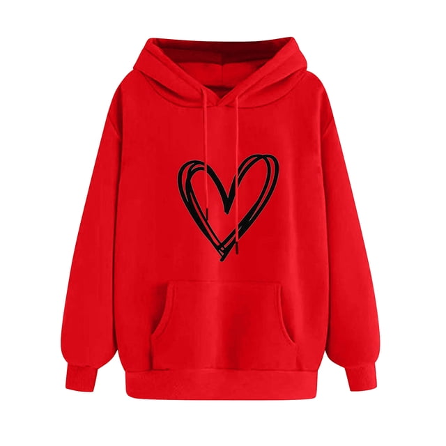 MeetoTime Women's Fall Hoodie Basic Printed Fleece Long Sleeve Hooded Sweatshirt Pullover with Pockets