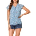 thumbnail image 1 of INSPIRE CHIC Women's Back to School Floral Blouse Short Cap Sleeve Chiffon Casual Ruffle Tops Blue L, 1 of 7