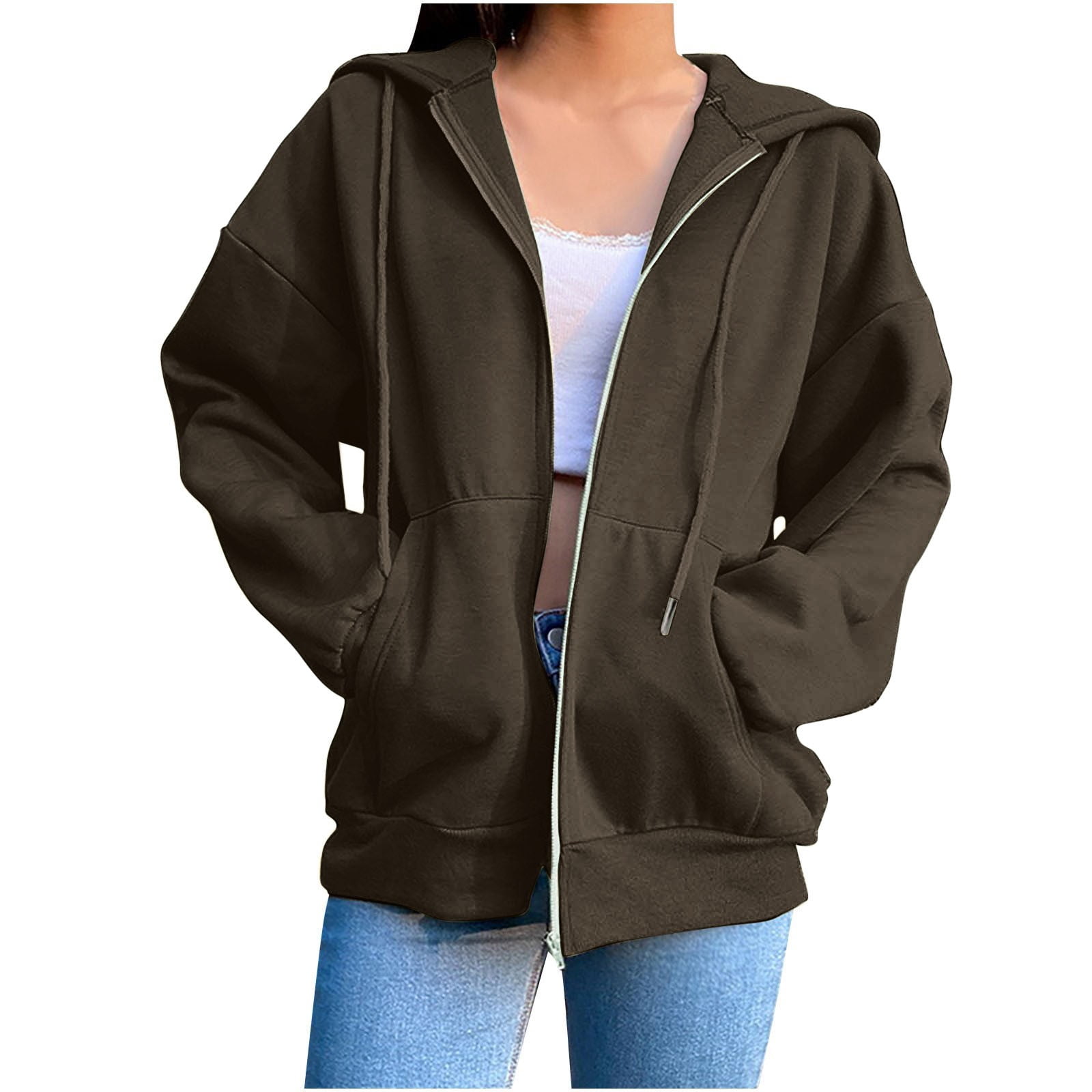 Timegard Chandails à Capuche Zippés pour Femmes Automne Hiver Chandails à Cordon Vestes Confortables Hauts à Manches Longues