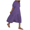thumbnail image 2 of LOVZFMLL Mode Femmes Ample Couleur Unie O Manches Bouffantes Décontractée Manches Courtes Robe Violet P, 2 of 4