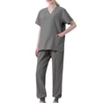 thumbnail image 2 of Pisexur Women's Scrub Set Solid Color Stretch Medical Uniform Scrub Set V Neck Short Sleeve Work Top Cargo Tapered Jogger Pants With Pockets, 2 of 3