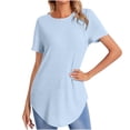 thumbnail image 1 of cfhntfmh Hauts Côtelés pour Femmes Manches Courtes T-Shirts Basiques Décontractés d'Été Col Rond Ourlet Incurvé, 1 of 6