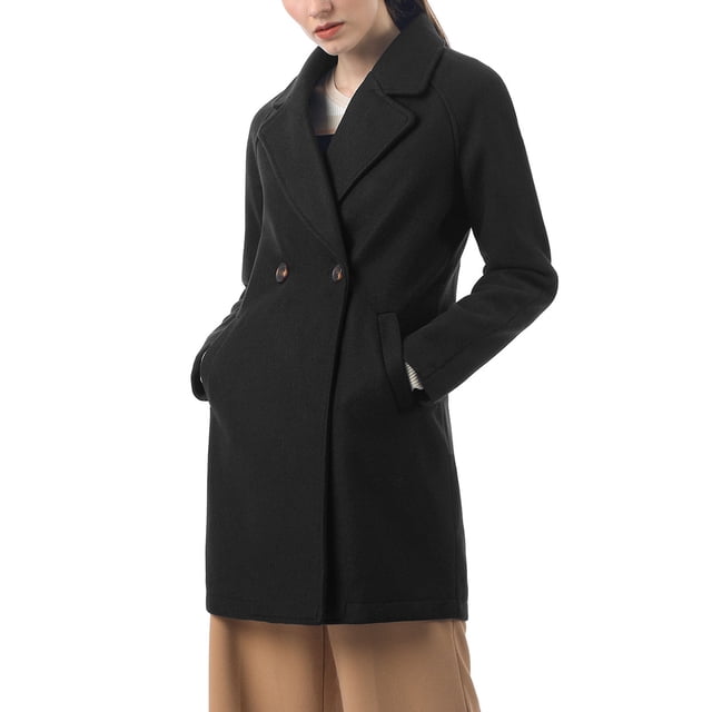 INSPIRE CHIC Women's Double Breasted Lapel Raglan Long Sleeve Mid Length Overcoat