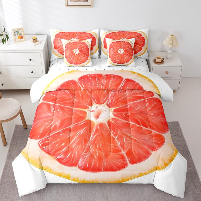 Erosebridal Ensemble de Literie Complet Motif Pamplemousse Format Double, Ensemble de Lit Fruit 3D, Douillet 7 Pcs