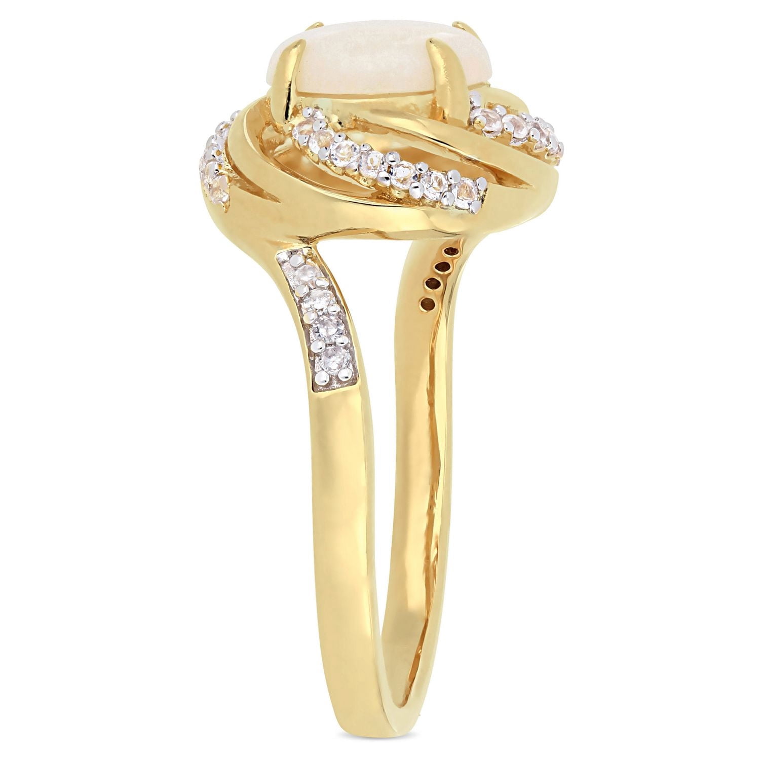 Tangelo 1-3/8 Carat T.G.W. Opal White Topaz And Diamond-Accent Yellow Plated Sterling Silver Swirl Ring