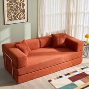 YINIX 78.6"  Sofa Couch with Two Pillows,  Comfy Modular Convertable Sofa Bed for Living Room,  Orange