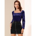 thumbnail image 2 of INSPIRE CHIC Women's Velvet Square NeckLong Sleeve Blouse Top, 2 of 6