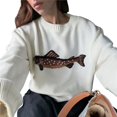 thumbnail image 3 of Chandail pour Femmes à Contraste de Poissons, Manches Longues, Col Rond, Tricot Côtelé, Chandail, Hauts Décontractés d'Automne, Blanc, M, 3 of 7