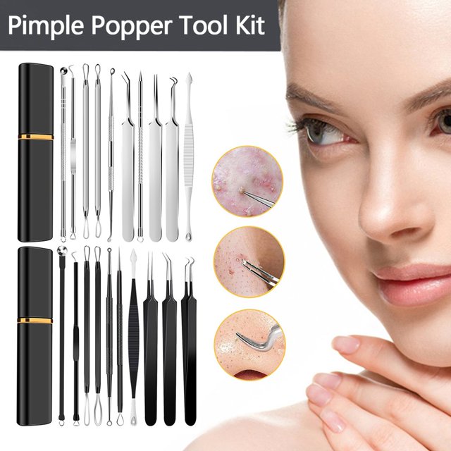 10 Pcs Kit d'Outils pour Boutons en Acier Inoxydable Extracteur de Points Noirs Extracteur de Comédons pour Front Visage Nez Léger