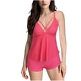 thumbnail image 2 of UPPADA Women's Ruched Tankini Swimsuits V Neck Wrap Tie Back Two Pieces Bathing Suit Adjustable Shoulder Strap Tummy Control Swimwear Swim Top with Bottom Clearance Pink,XXXL, 2 of 8