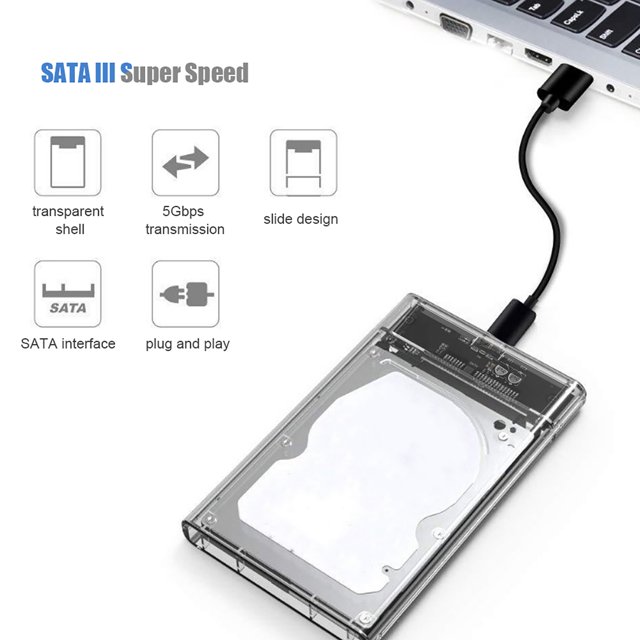 Boîtier de Disque Dur, 2,5 Pouces à USB 3.0 Sans Outil Boîtier de Disque Dur Externe pour 2,5 Pouces SSD HDD Adaptateur de Disque Dur Portable Transparent de 9,5 Mm