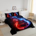 thumbnail image 3 of Erosebridal Ensemble de Literie Guitare Musicale Simple, Housse de Couette Imprimé Glace et Feu, Noir Rouge Bleu, Réversible 2 Pcs, 3 of 7