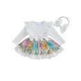 thumbnail image 1 of FOCUSNORM Barboteuse-Robe d'Automne pour Bébé Fille à Manches Longues, Broderie Florale, Tulle Patchwork, Barboteuse avec Bandeau, 1 of 9
