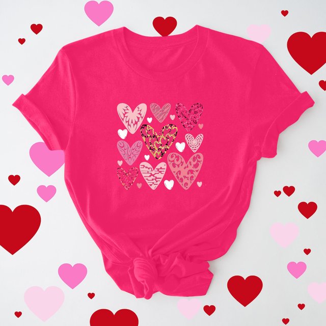 Meichang T-Shirts de la Saint-Valentin pour Femmes Imprimé Amour Doux Manches Courtes Col Rond Coupe Ample T-Shirts Tendance